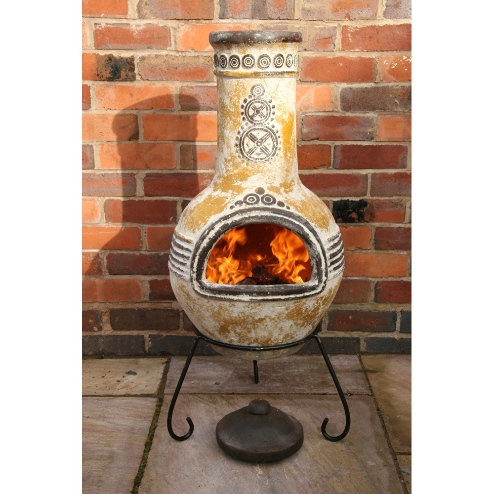 Gardeco Azteca Large Yellow Mexican Chimenea with Stand and Lid Image 2