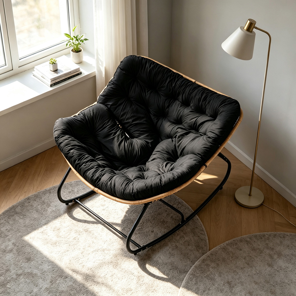 Living and Home Black Cushion PE Rattan Rocking Chair Image 8