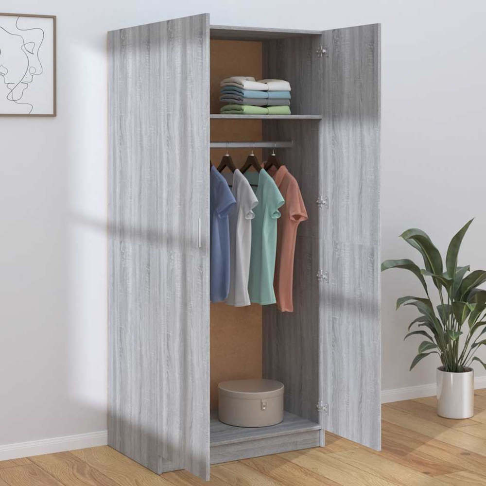 vidaXL 2 Door Grey Sonoma Engineered Wood Wardrobe Image 9