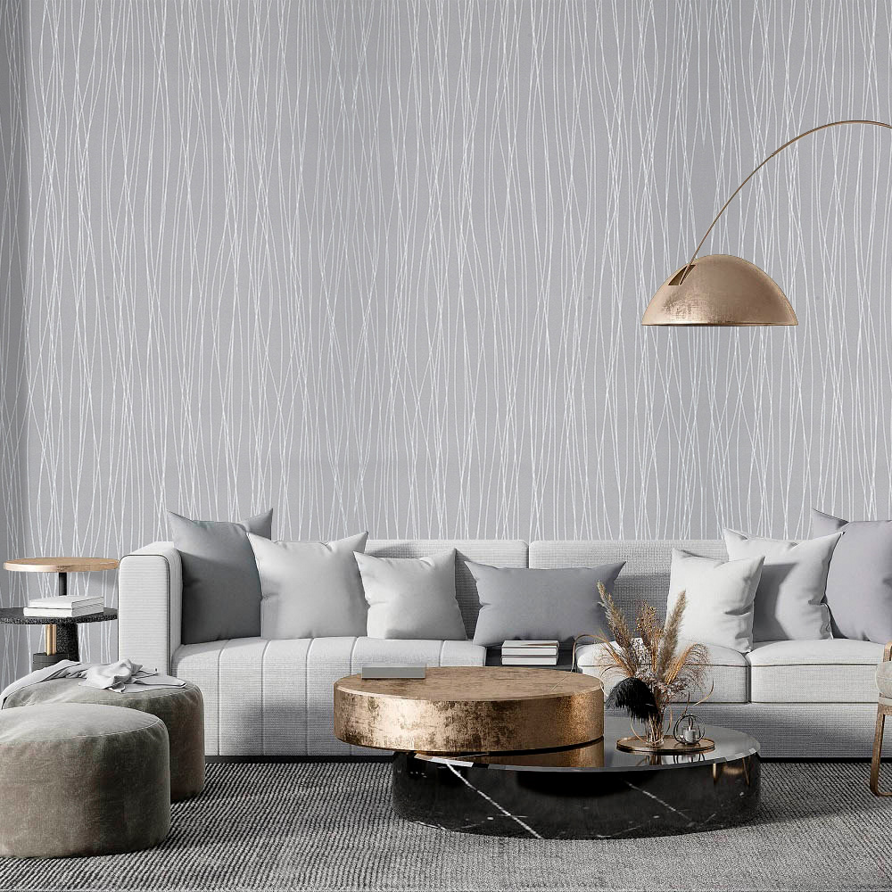 Living and Home Contemporary Geometric Curving Linear Grey Wallpaper Image 3