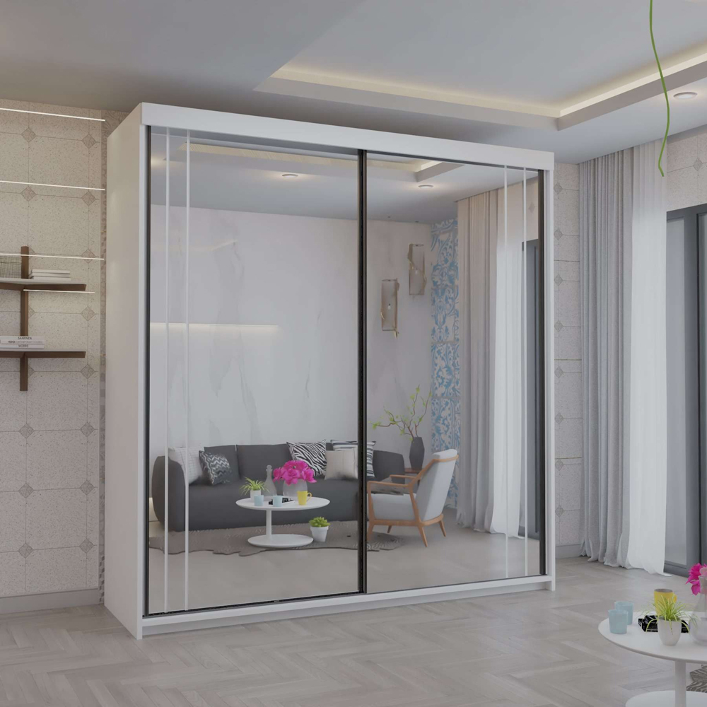 Sliding Wardrobes 4U 2 Sliding Door White Modern Wide Full Length Mirrored Wardrobe Image 3