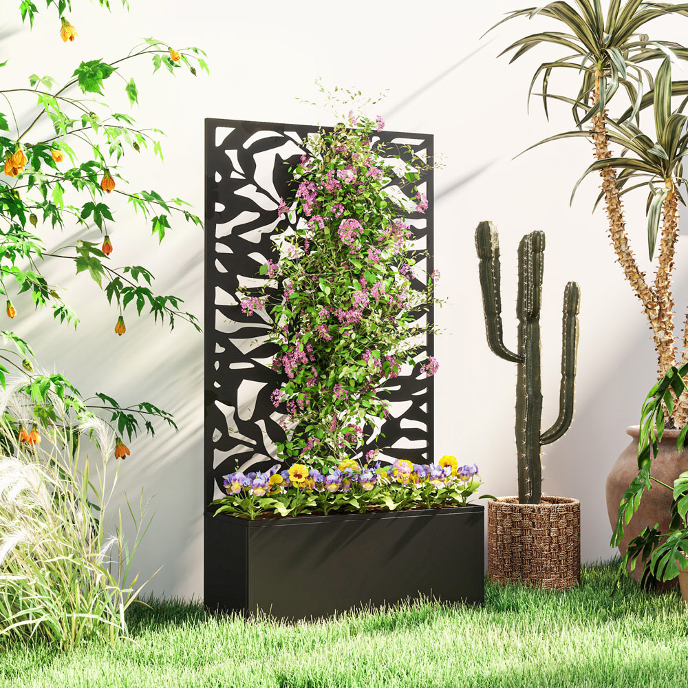 Outsunny Black Metal Raised Garden Bed with Trellis 113 x 23 x 61cm Image 2