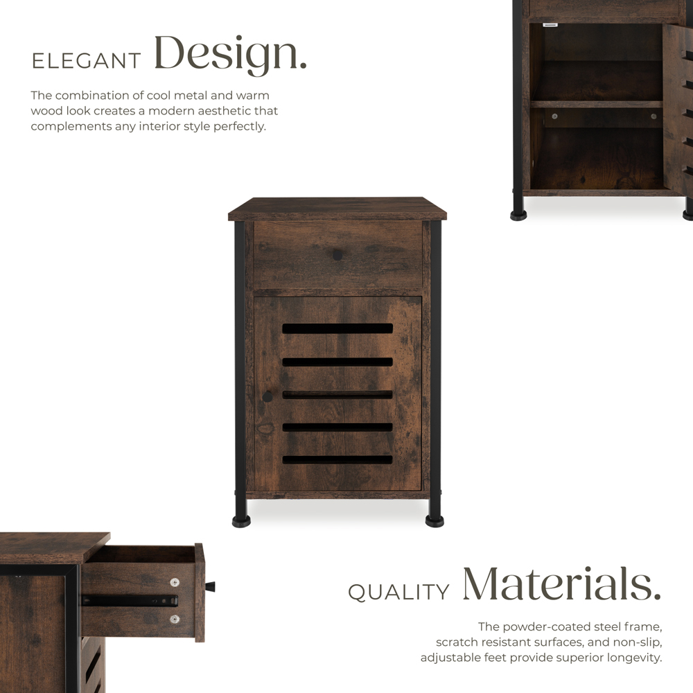 Tectake Waterford Single Door Single Drawer Rustic Dark Wood Bedside Table Image 4