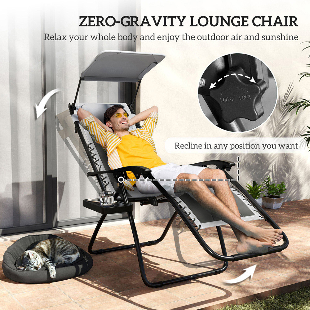 Outsunny Grey Zero Gravity Folding Reclining Chair Set of 2 Image 4
