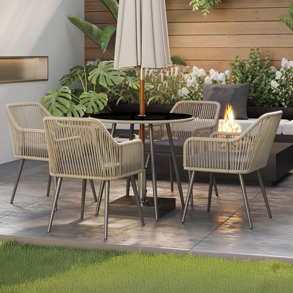 Outsunny 4 Seater Rattan Dining Set Light Brown Image 1