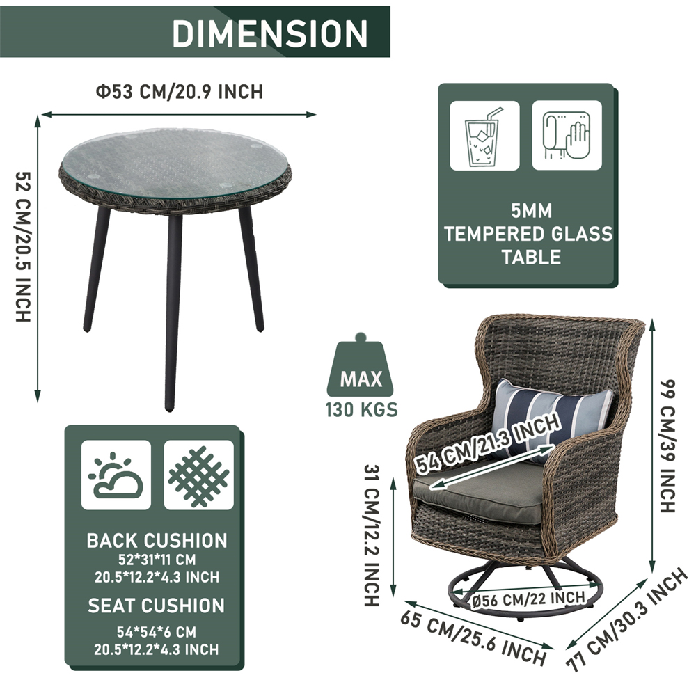Furniture One 2 Seater Rattan Garden Swivel Lounge Set Image 9