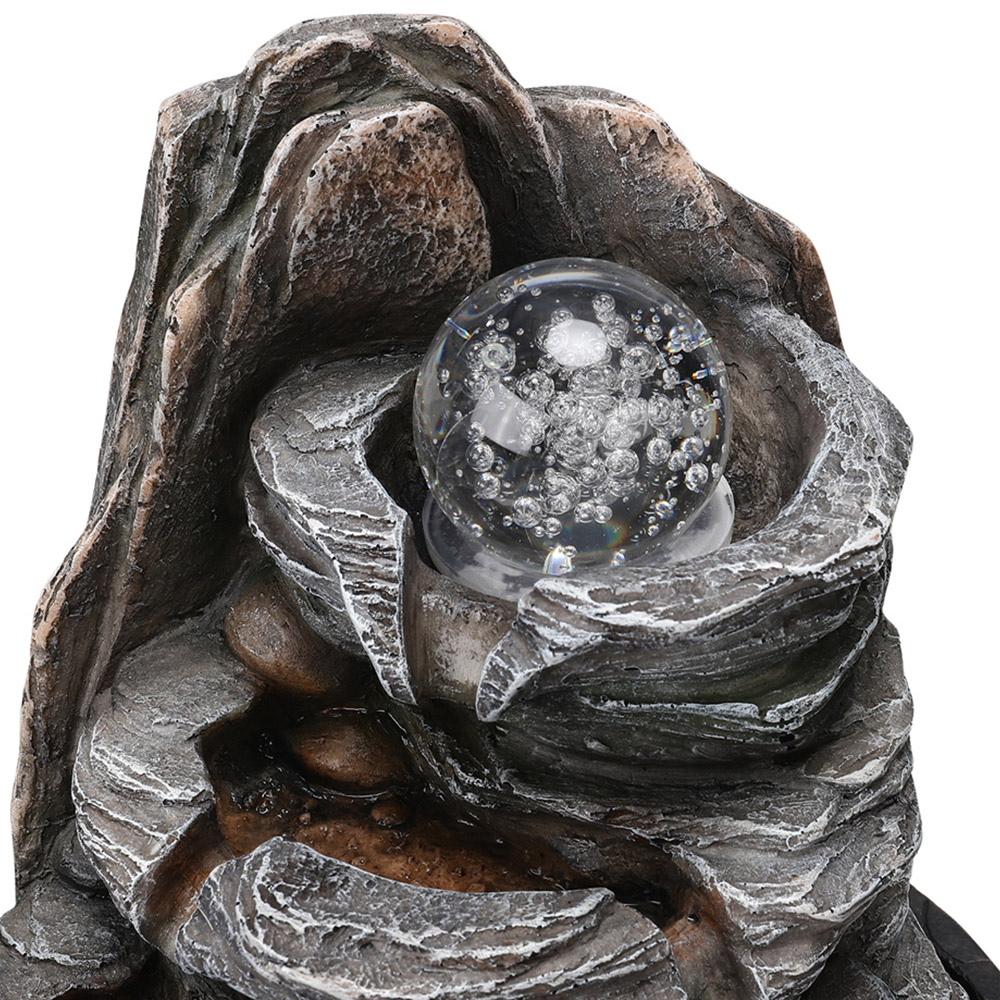 Living and Home Multi Tier Black Rock Fountain with LED Crystal Ball Image 6
