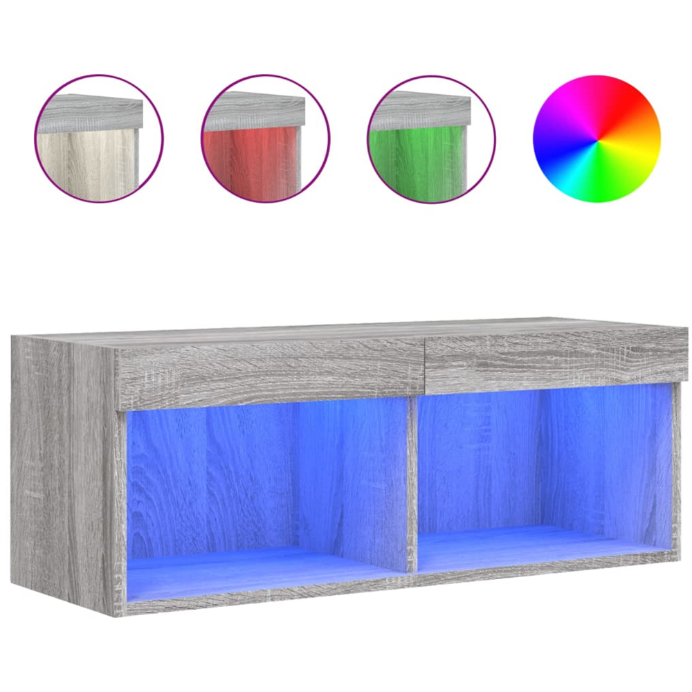 vidaXL 2 Shelf Grey Sonoma Wall Mounted TV Cabinet with RGB LED Lights Image 5