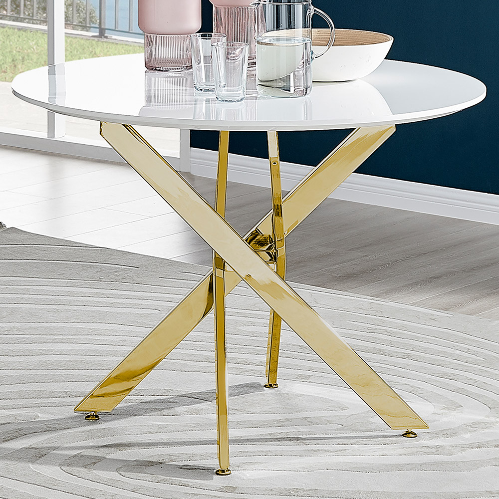 Furniturebox Arona 4 Seater Round Dining Table White High Gloss and Gold Image 1