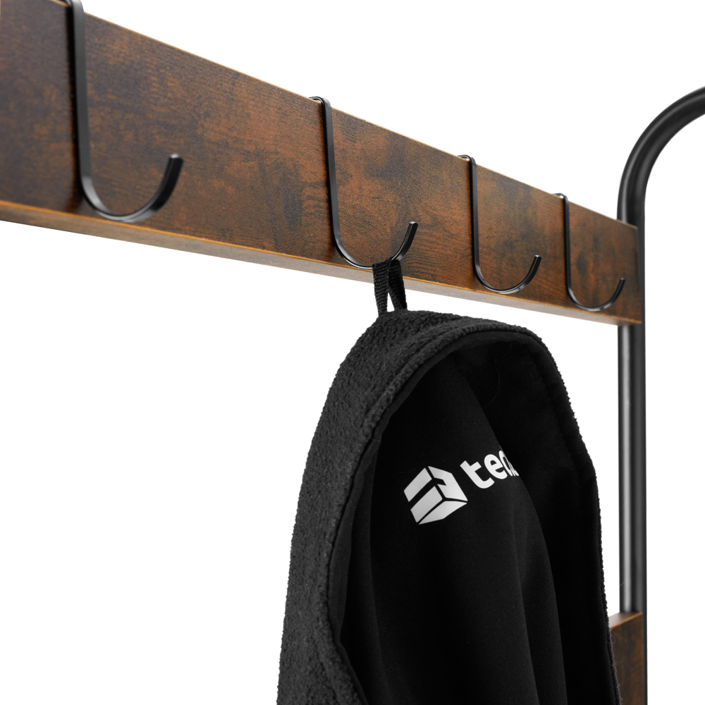tectake Wichita 2 Shelf 9 Hook Dark Wood Coat and Shoe Rack Image 7