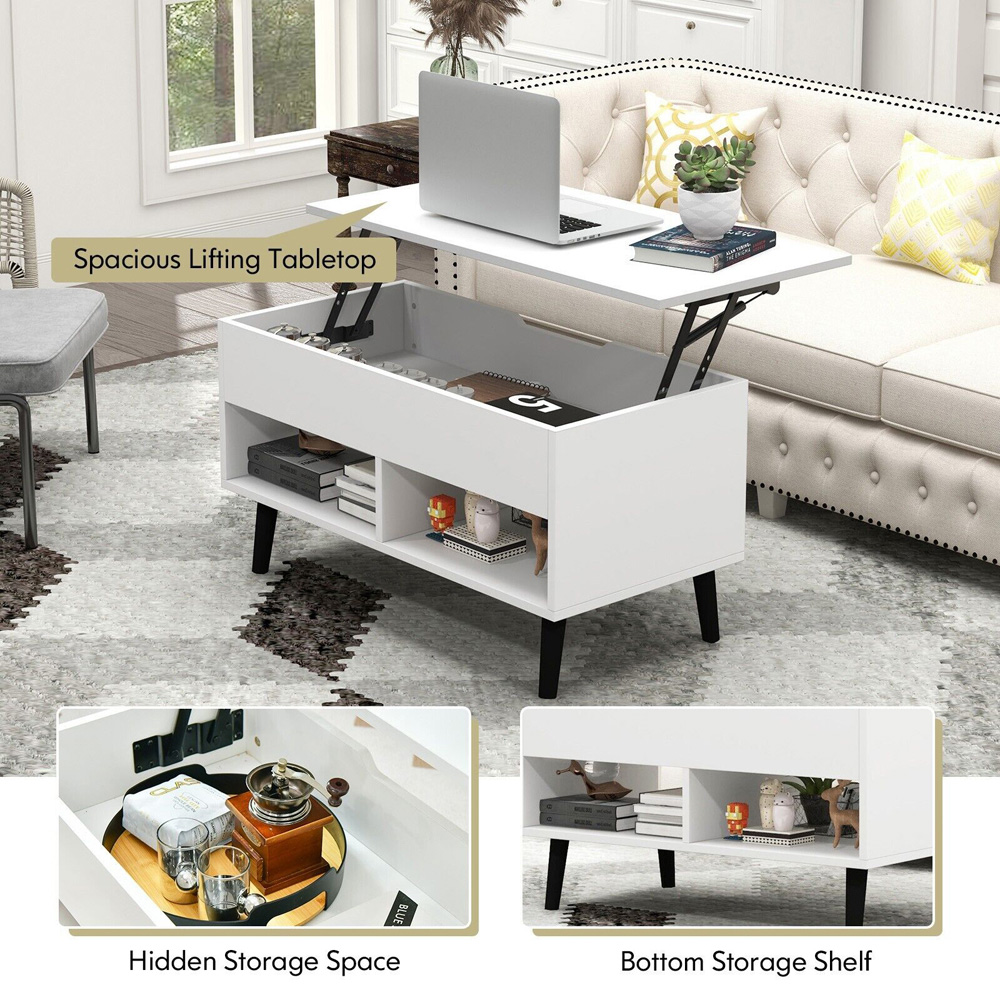 Costway 2 Shelf White Lift Up Top Coffee Table Image 6