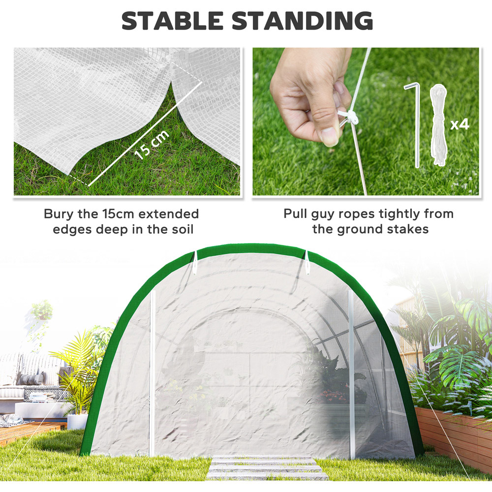 Outsunny White Large Polytunnel 6.5 x 19.4ft Walk-in Greenhouse with PE Cover Image 6