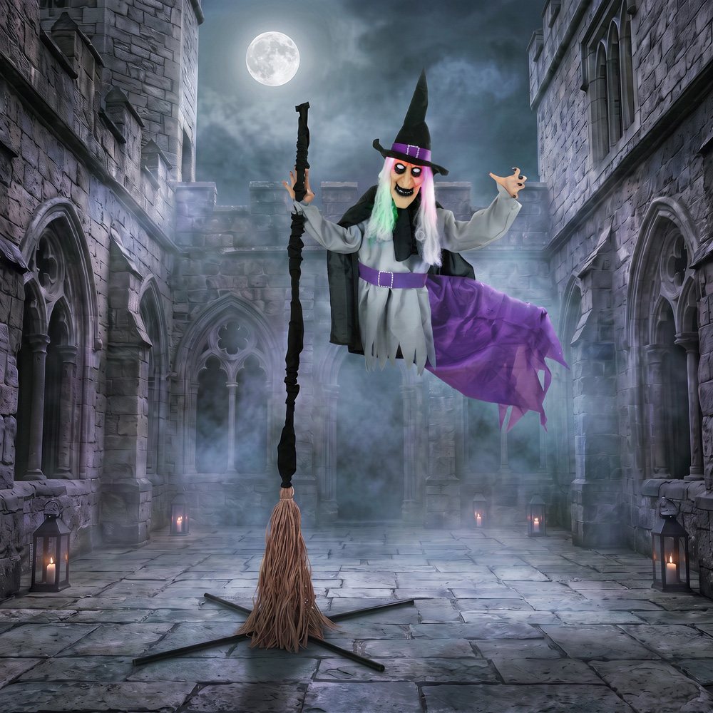 HOMCOM Light Up Life-Size Animated Scary Witch Halloween Decoration 6.5ft Image 2