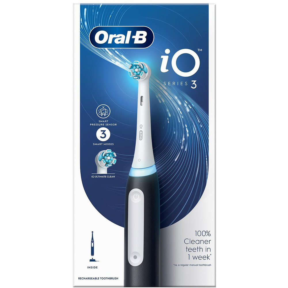 Oral-B iO3 Matt Black Bluetooth Rechargeable Electric Toothbrush with 8 3D White Refill Head Image 2