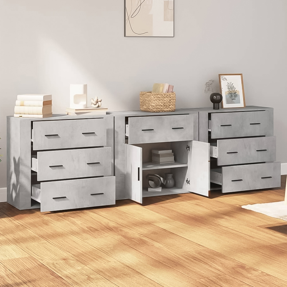 vidaXL Concrete Grey Wooden Sideboard 3 Piece Image 1