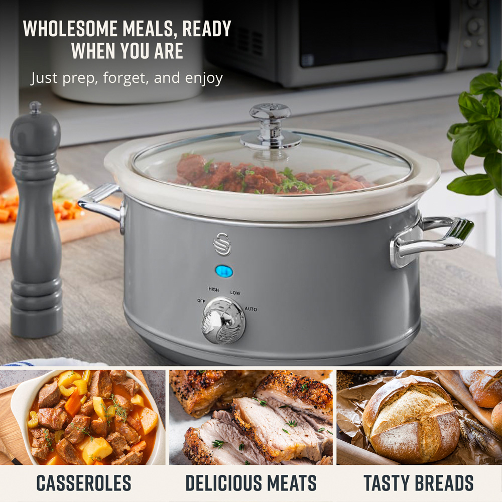 Swan SF17021GRN Retro Grey 3.5L Slow Cooker Image 4