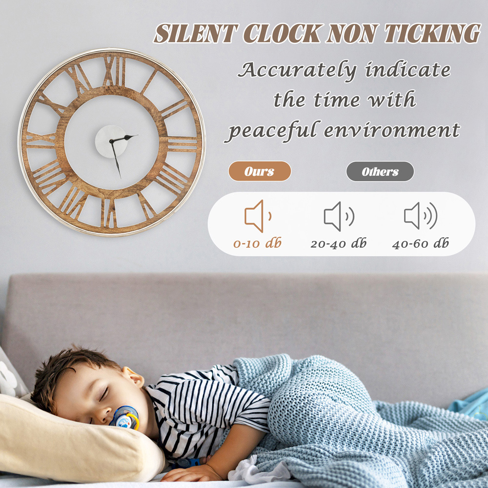 Costway Classic Frame Large Round Silent Wall Clock 50cm Image 6