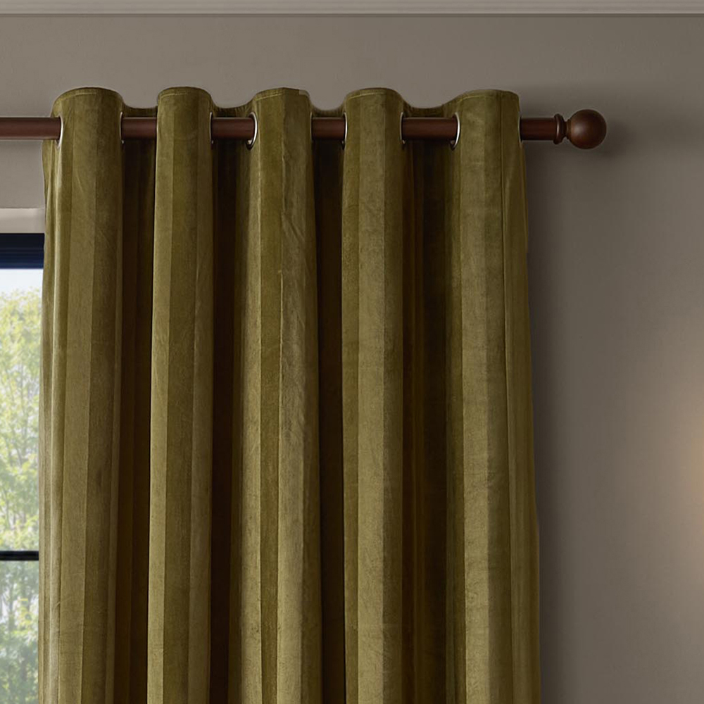 Paoletti Regency Olive Stripe Velvet Lined Eyelet Curtains 168 x 229cm Image 3