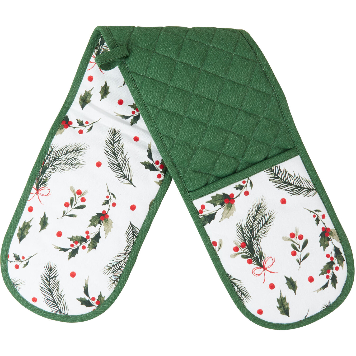 Holly Double Oven Glove - Green Image 1