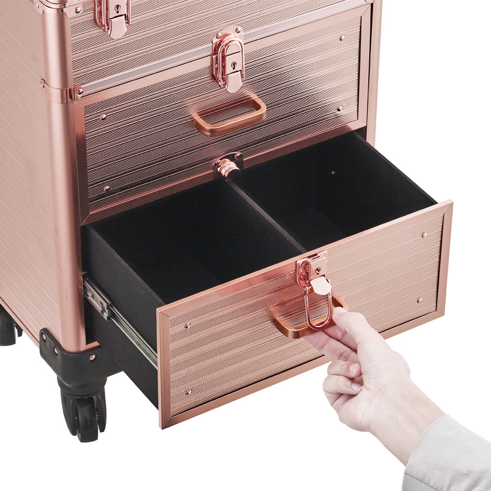 Living and Home 2 Drawer Rose Gold Portable Makeup Train Trolley Case Image 6