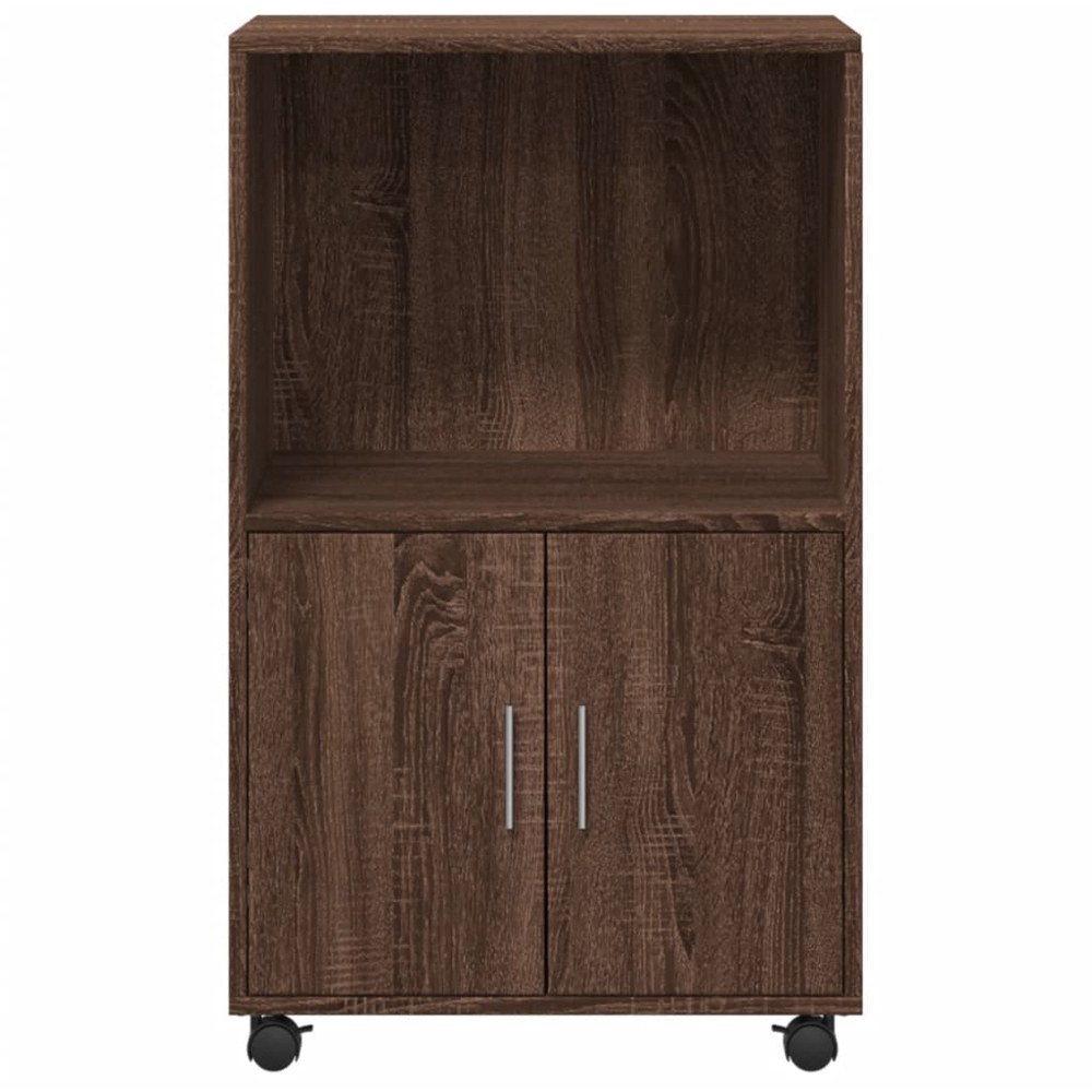 vidaXL 2 Door Single Shelf Brown Oak Rolling Cabinet Image 4
