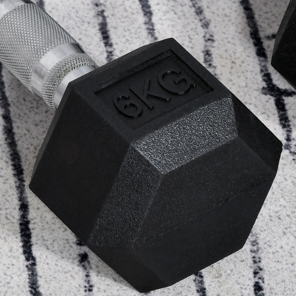 HOMCOM Black Hexagonal Rubber Dumbbell Set 6kg 2 Pack Image 3