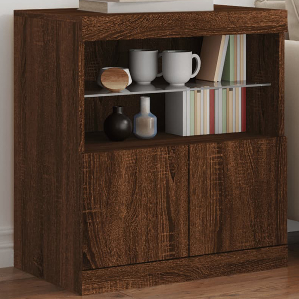 vidaXL 2 Door 2 Shelf Brown Oak LED Sideboard Image