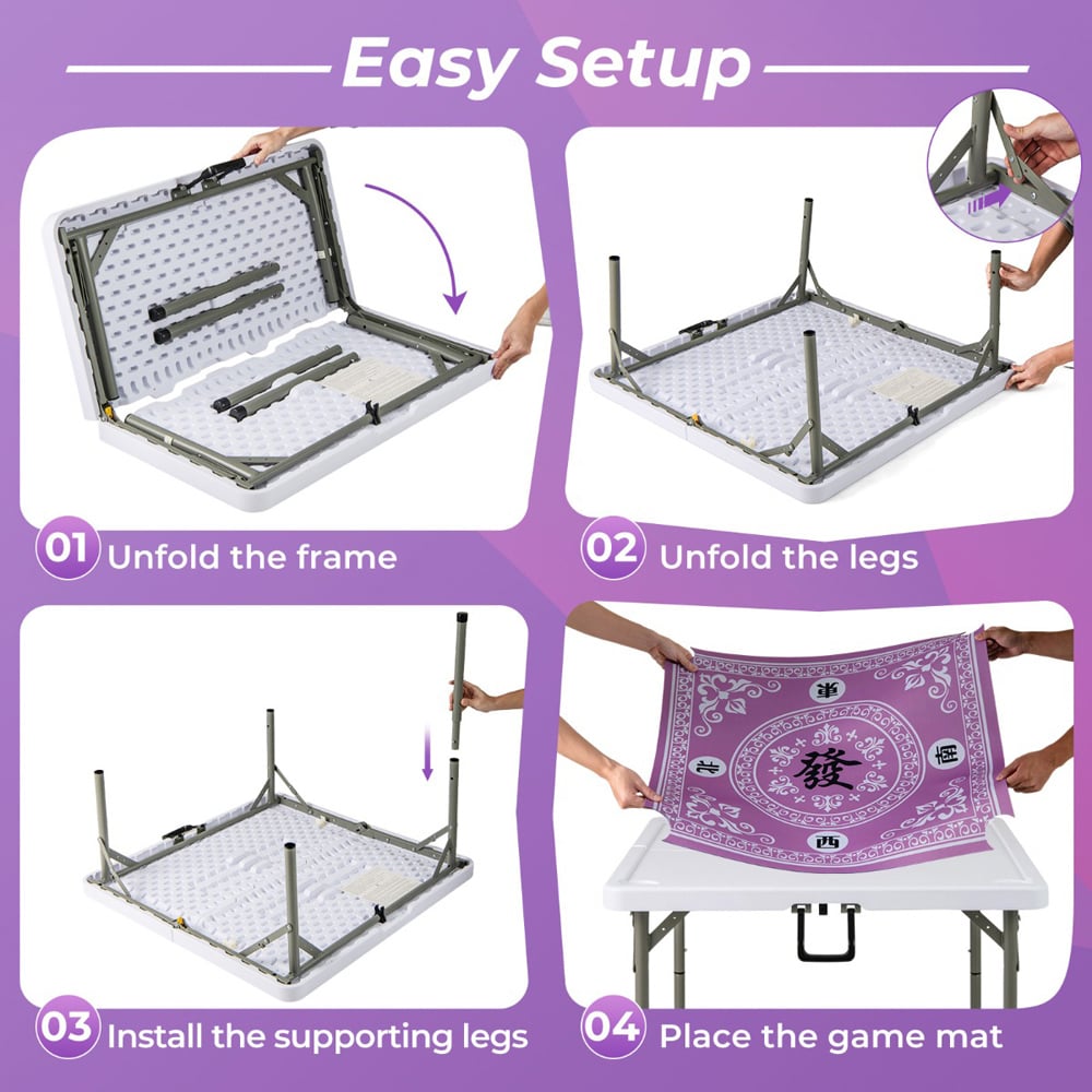 Costway Pink Folding Mahjong Table with Removable Game Mat and Cup Holder Image 6