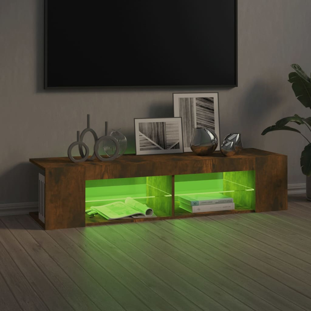 vidaXL 6 Shelf Smoked Oak TV Cabinet with LED Lights Image 8