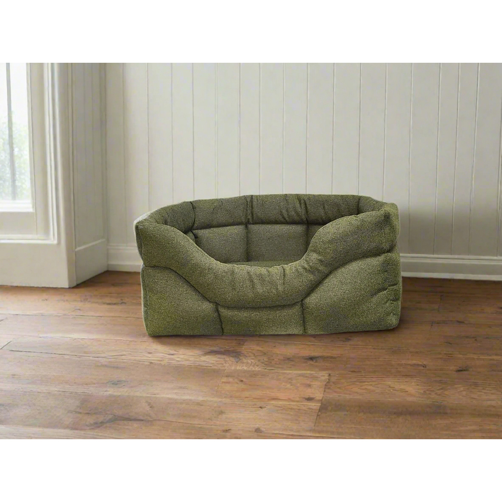 P&L Medium Green Premium Orkney Tweed Fabric Drop Fronted Softee Rectangle Pet Bed Image 2