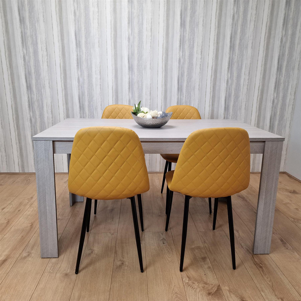Portland Leather and Wood 4 Seater Dining Set Light Grey and Mustard Image 4