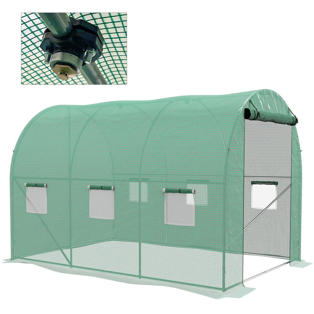 Outsunny Green PE Cover 3 x 2m Walk In Greenhouse with Sprinkler System Image 1