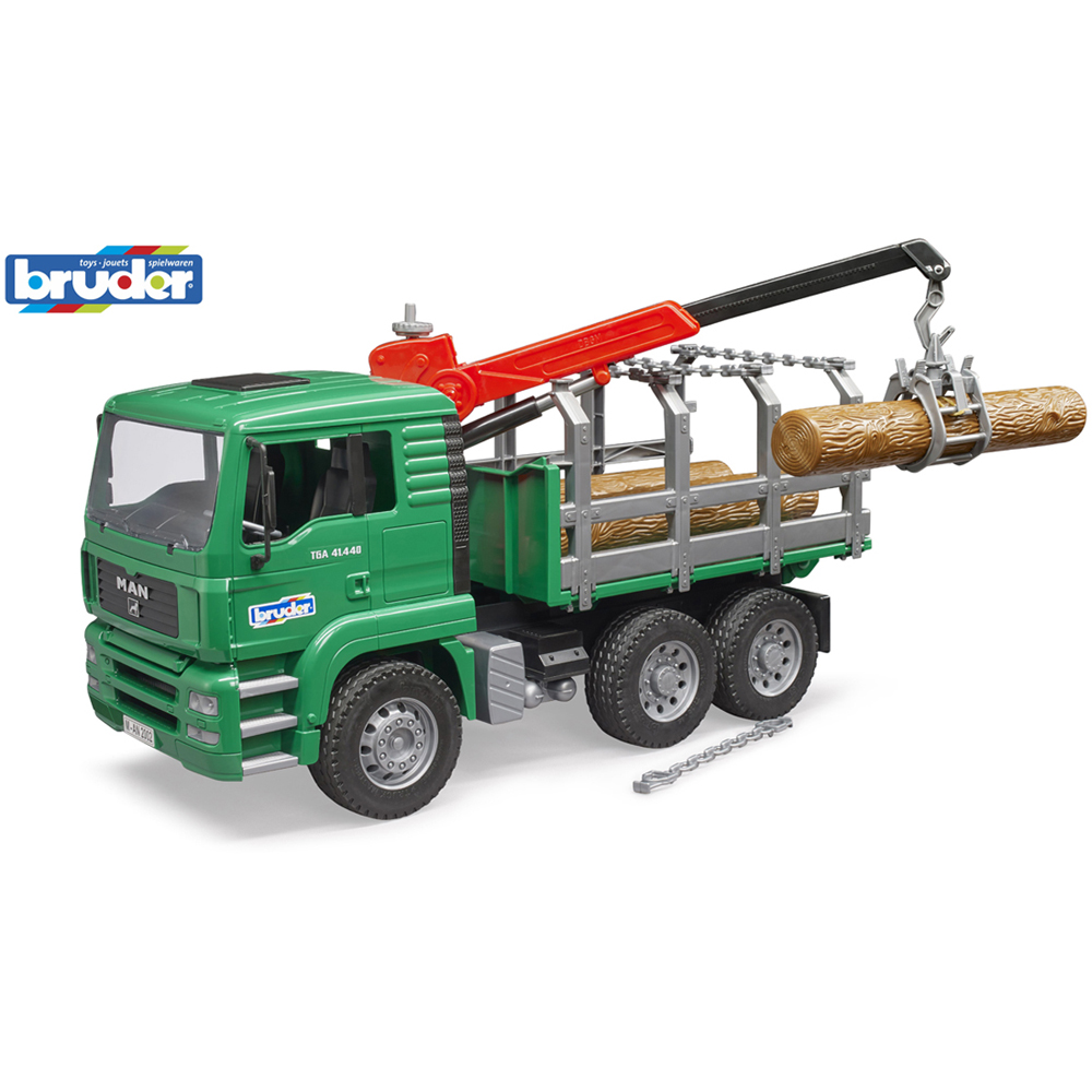 Bruder Kids MAN TGA Timber Truck with Loading Crane and 3 Trunks Playset Model Image 7