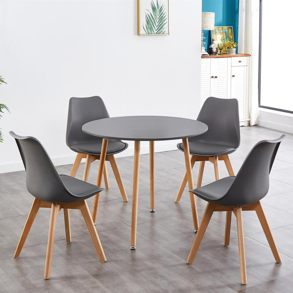 Kosy Koala 4 Seater Velvet Round Dining Set Grey Image 4