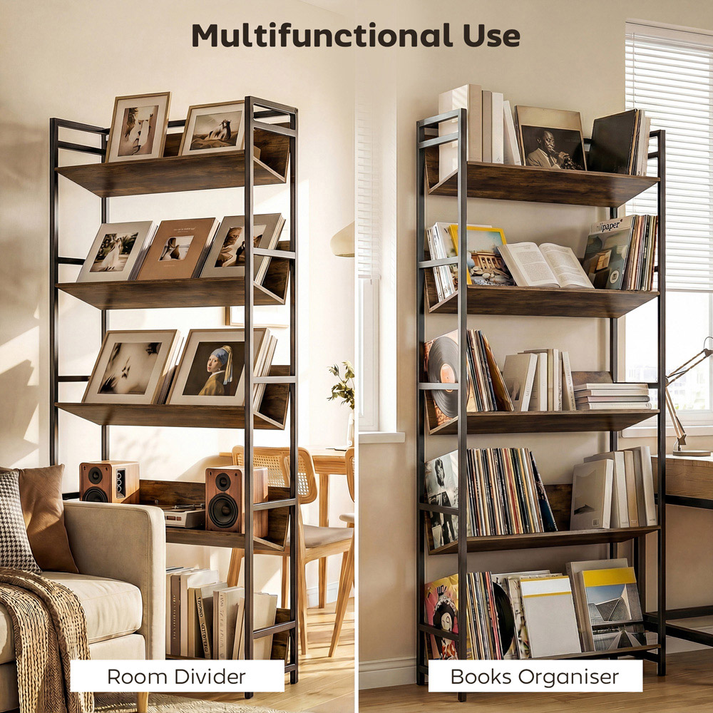 Portland 5 Shelf Rustic Brown Anti Slip Bookcase Image 7