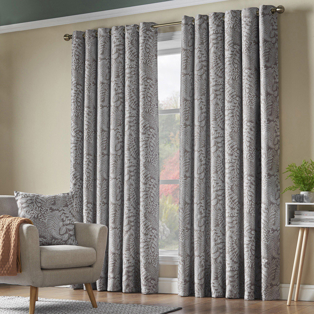 Alan Symonds Fern Latte Blackout Ring Top Eyelet Curtains 168 x 183cm Image 2