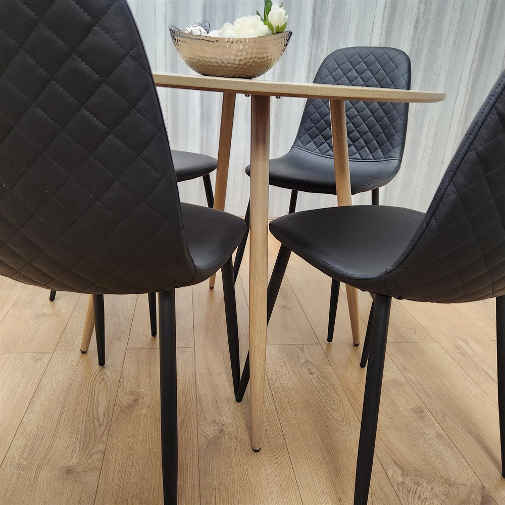 Kosy Koala 4 Seater Faux Leather Round Dining Set Wood Effect and Black Image 6