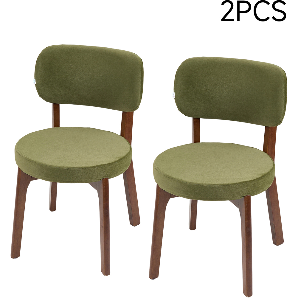 Living and Home Set of 2 Green Linen-Effect Fabric Upholstered Rubberwood Dining Chairs Image 2