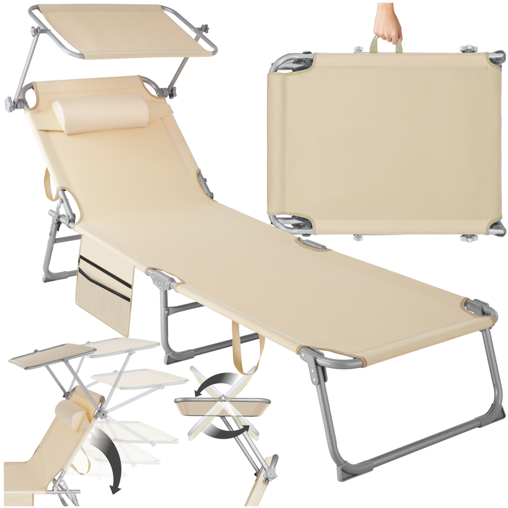 tectake Beige Foldable Sun Lounger with Sun Canopy Image 2