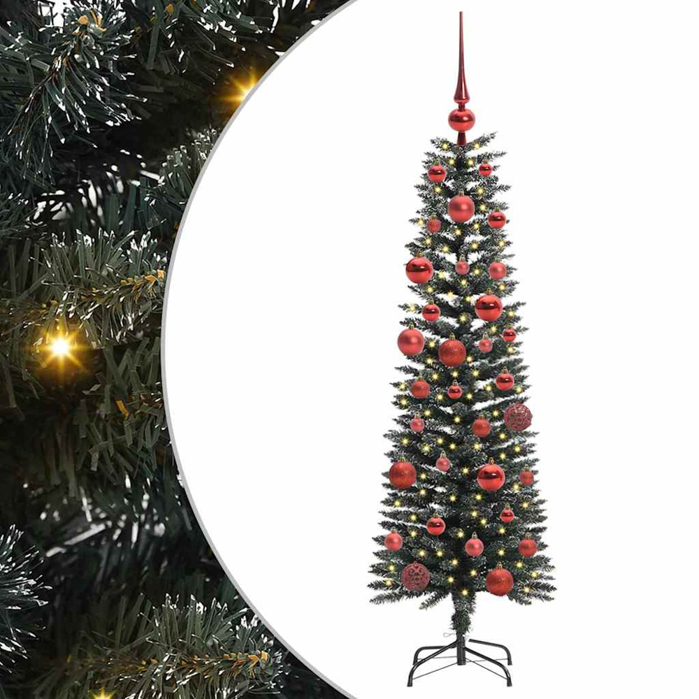 vidaXL Pre-Lit Red Baubles Green Artificial Christmas Tree 5ft Image 2