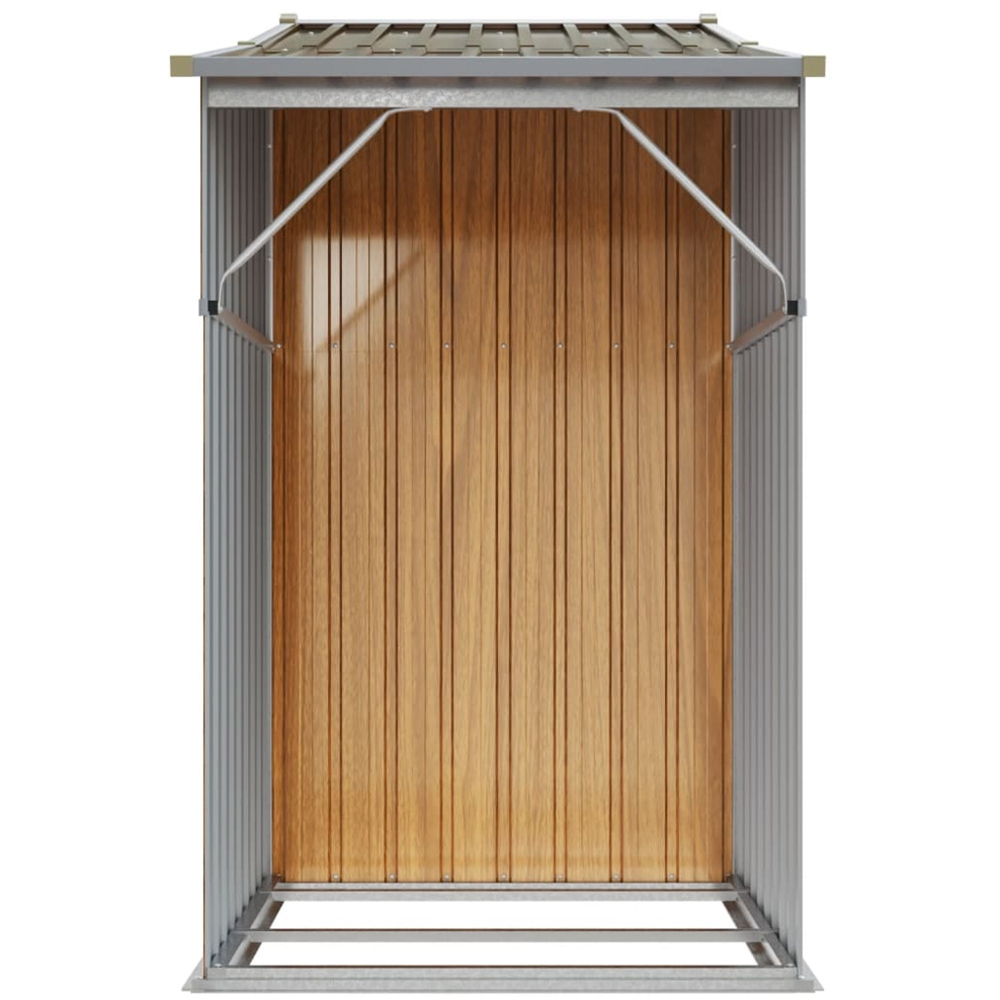 vidaXL 9 x 3.5ft Brown Galvanised Steel Apex Garden Shed with Firewood Stand Image 2