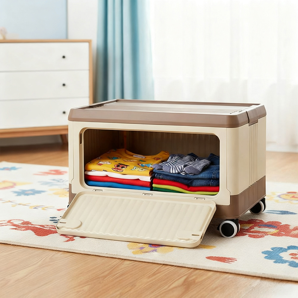 Living and Home 3 Way Access Cream and Brown Plastic Storage Box with Wheels 40 x 28cm Image 7