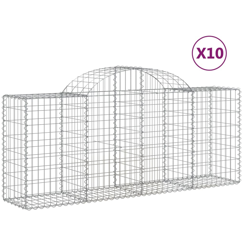 vidaXL Silver Galvanised Iron Arched Gabion Basket 200 x 50 x 80/100cm 10 Pack Image 2