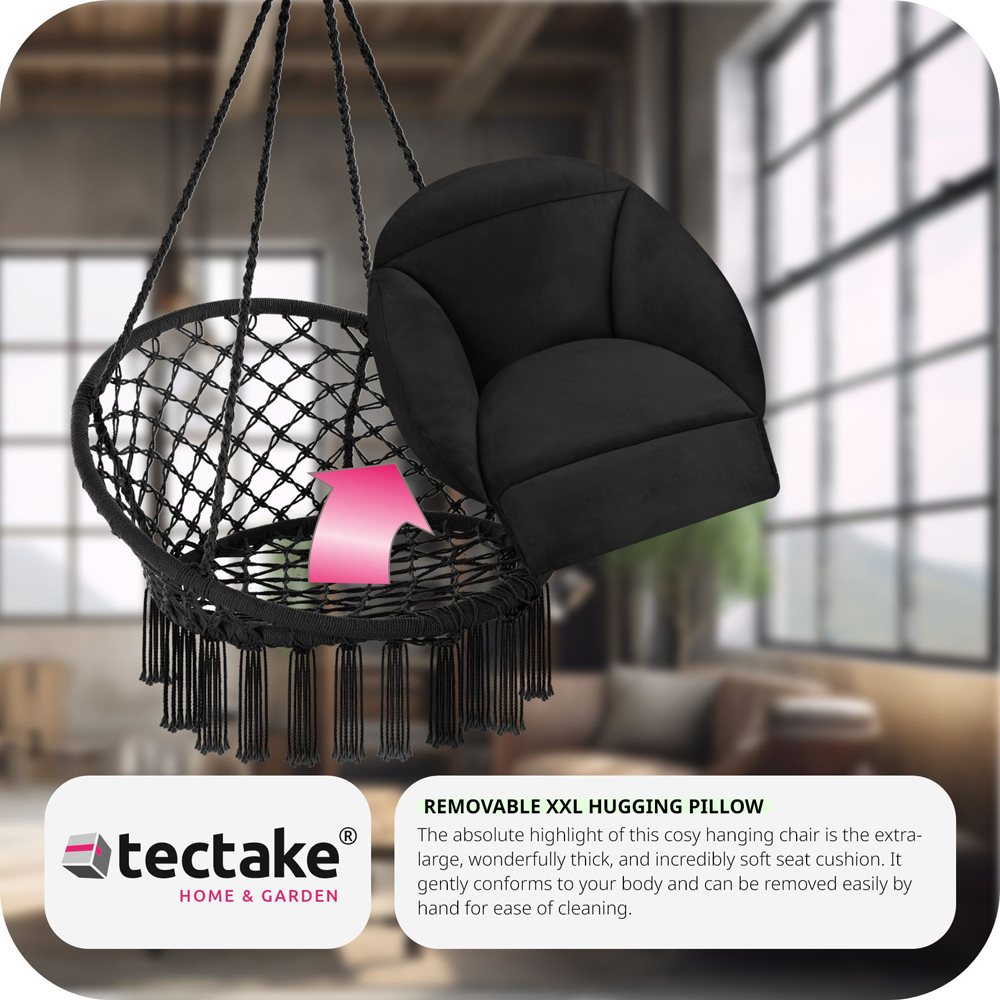 tectake Samira Black Swing Chair with Thick Seat Cushion Image 7