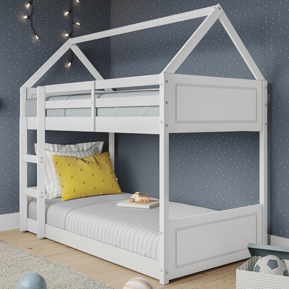 Home Detail Miller White Wooden House Bunk Bed Image 1