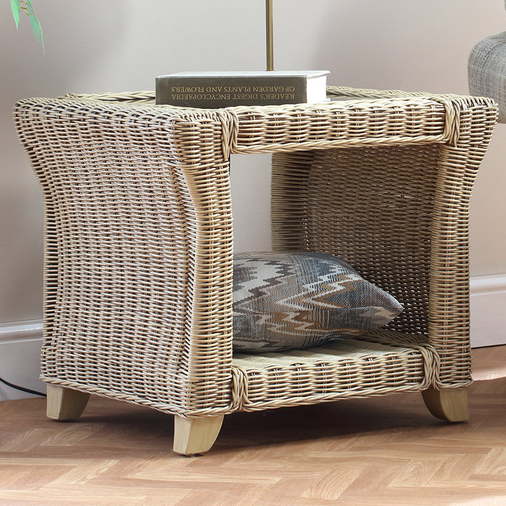 Desser Clifton Natural Rattan Lamp Table with Storage Shelf Image 1