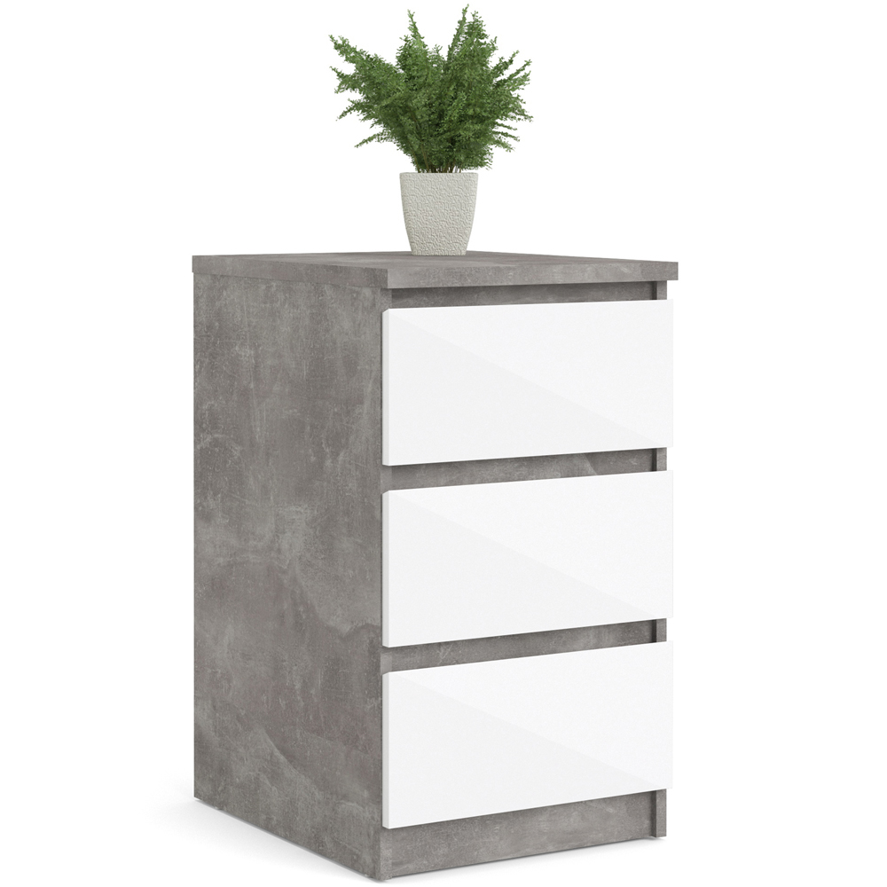 Florence 3 Drawer Concrete and White High Gloss Bedside Table Image 3