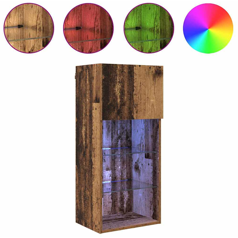 vidaXL Single Door 3 Shelf Old Wood Wide Wall Mounted LED TV Unit Set of 2 Image 8