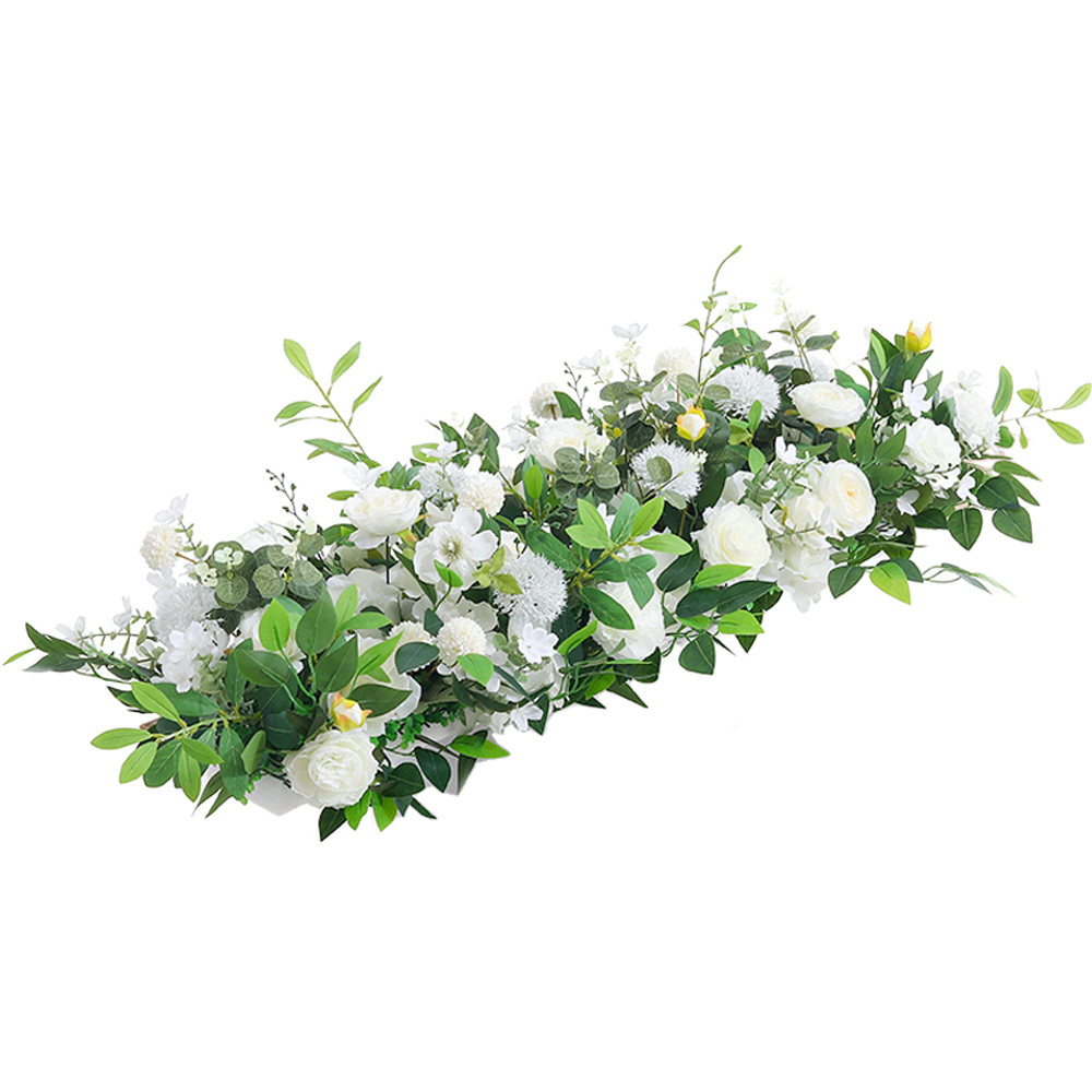 Living and Home Green and White Hydrangea Rose Artificial Aisle Flower Row Decoration 35cm Image 1