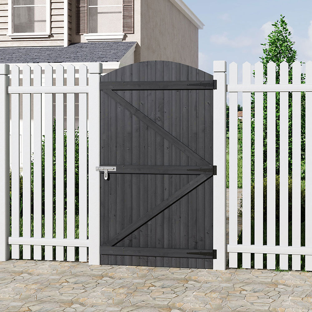 Grey Wooden Semi Braced Garden Gate Pedestrian Gate with Arched Top, 150 x 90 x 2.5cm Image 6